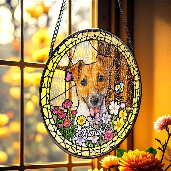 Custom Pet Portrait Stained Glass Suncatcher Personalised Pet Keepsake Memorial