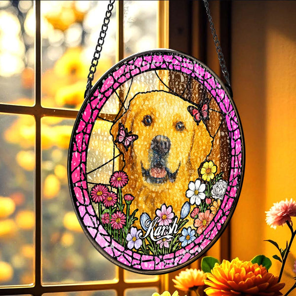 Custom Pet Portrait Stained Glass Suncatcher Personalised Pet Keepsake Memorial