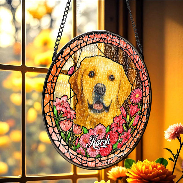 Custom Pet Portrait Stained Glass Suncatcher Personalised Pet Keepsake Memorial