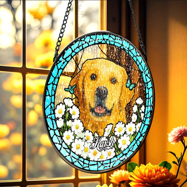 Custom Pet Portrait Stained Glass Suncatcher Personalised Pet Keepsake Memorial