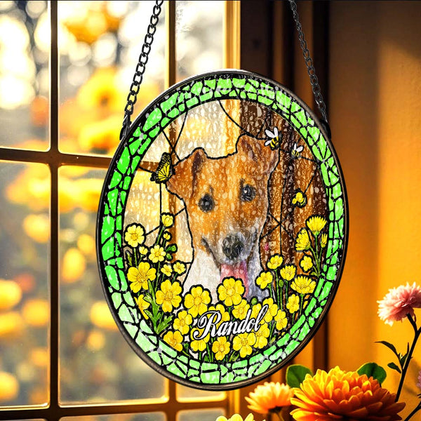 Custom Pet Portrait Stained Glass Suncatcher Personalised Pet Keepsake Memorial