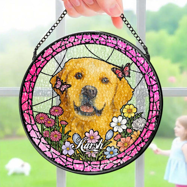 Custom Pet Portrait Stained Glass Suncatcher Personalised Pet Keepsake Memorial