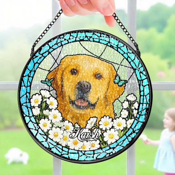 Custom Pet Portrait Stained Glass Suncatcher Personalised Pet Keepsake Memorial