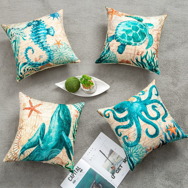Marine Sea Animal Mermaid Theme Vintage Style Printed Cushion Covers Square 45cm