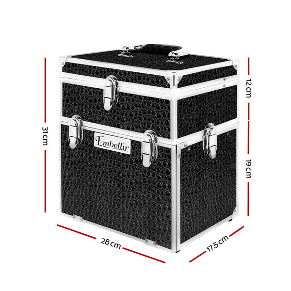 Portable Cosmetic Beauty Makeup Carry Case Mirror Crocodile Black