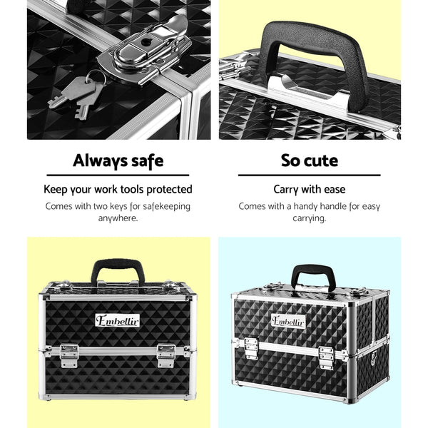 Embellir Portable Cosmetic Beauty Makeup Case Diamond Black