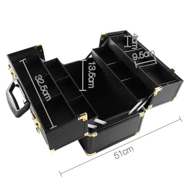 Portable Cosmetic Beauty Makeup Carry Case Box 4 Trays Black Gold