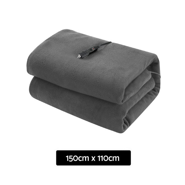 Giselle Electric Heated Throw Rug Blanket Car Truck RV Fleece 12V Grey