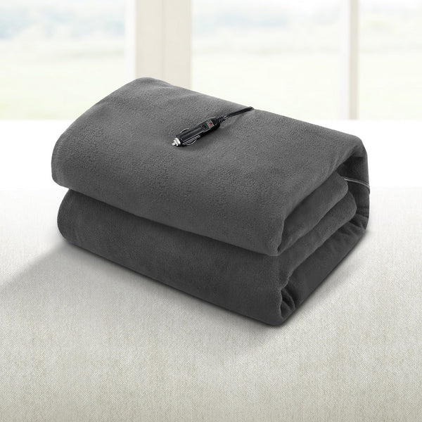Giselle Electric Heated Throw Rug Blanket Car Truck RV Fleece 12V Grey