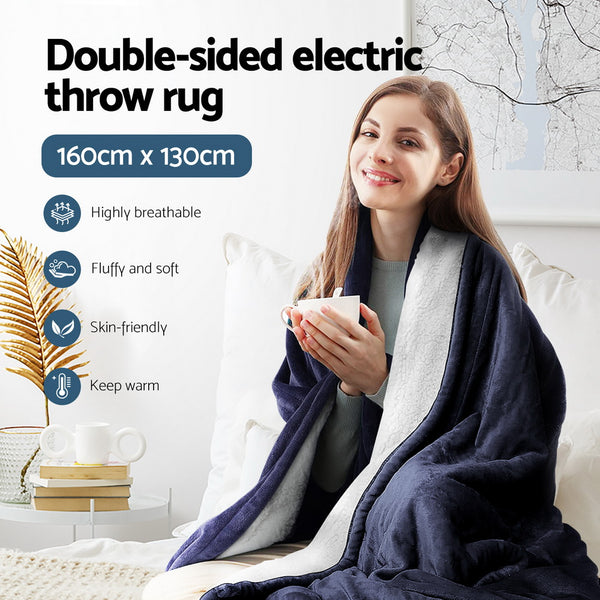Giselle Electric Heated Throw Rug Blanket Timer 10 Settings Fleece Charcoal