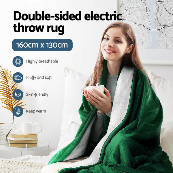 Giselle Electric Heated Throw Rug Blanket Timer 10 Settings Fleece Green