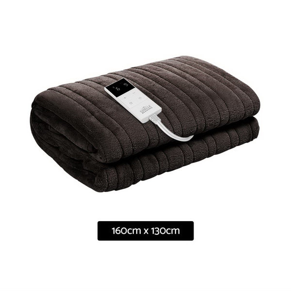 Giselle Bedding Heated Electric Throw Rug Fleece Snuggle Blanket Chocolate Brown