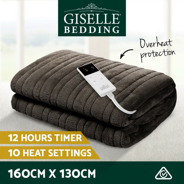 Giselle Bedding Heated Electric Throw Rug Fleece Snuggle Blanket Chocolate Brown