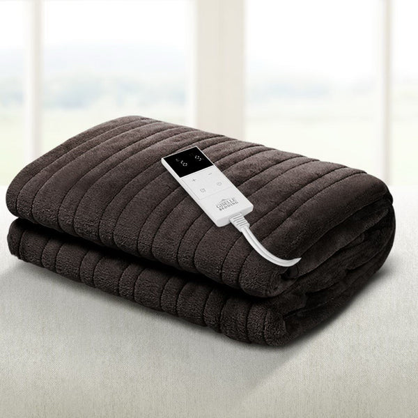 Giselle Bedding Heated Electric Throw Rug Fleece Snuggle Blanket Chocolate Brown