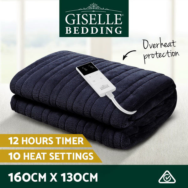 Giselle Bedding Heated Electric Throw Rug Fleece Snuggle Blanket Charcoal
