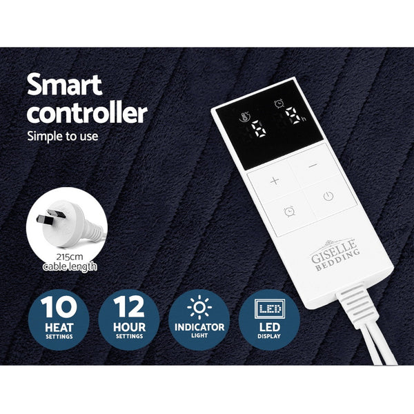 Giselle Bedding Heated Electric Throw Rug Fleece Snuggle Blanket Charcoal