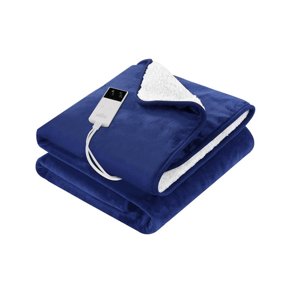 Giselle Electric Throw Rug Heated Blanket Washable Fleece Timer Blue