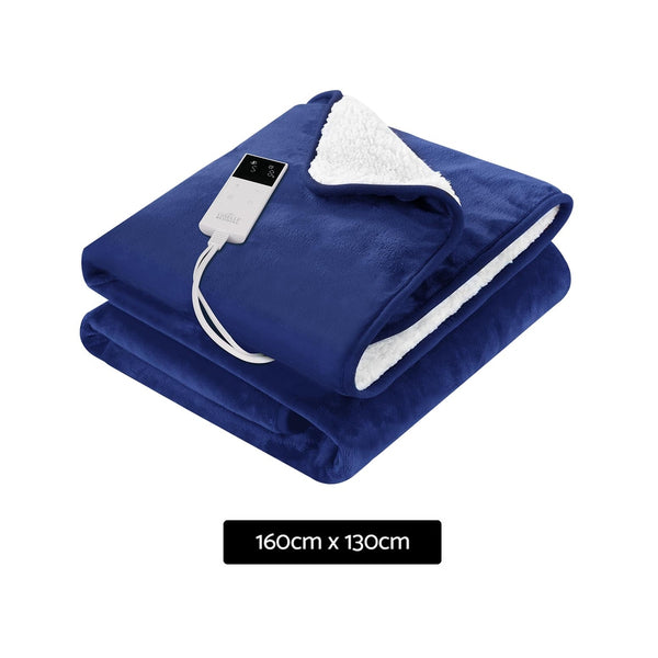 Giselle Electric Throw Rug Heated Blanket Washable Fleece Timer Blue