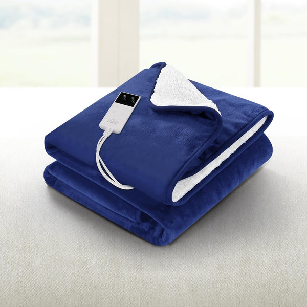 Giselle Electric Throw Rug Heated Blanket Washable Fleece Timer Blue