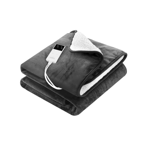 Giselle Electric Throw Rug Heated Blanket Washable Fleece Timer Grey