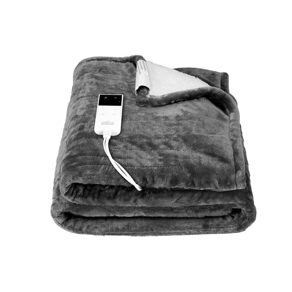Giselle Electric Throw Rug Heated Blanket Washable Fleece Timer Grey