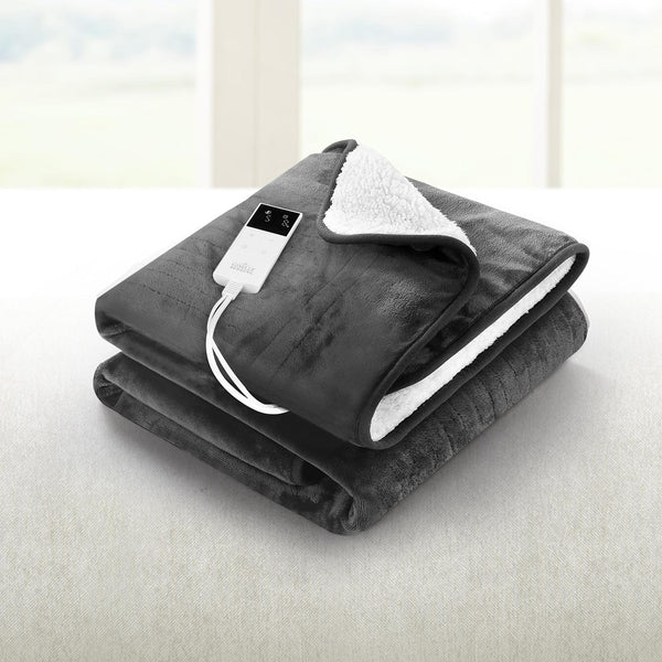 Giselle Electric Throw Rug Heated Blanket Washable Fleece Timer Grey