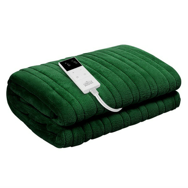 Giselle Electric Throw Rug Heated Blanket Washable Fleece Timer Green