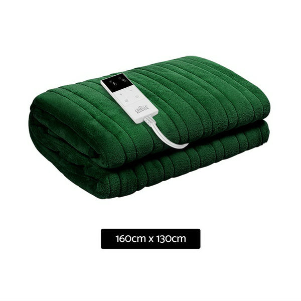 Giselle Electric Throw Rug Heated Blanket Washable Fleece Timer Green