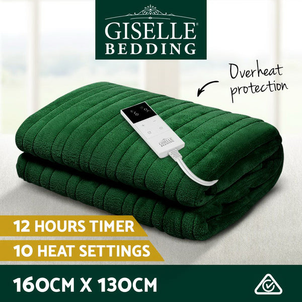 Giselle Electric Throw Rug Heated Blanket Washable Fleece Timer Green