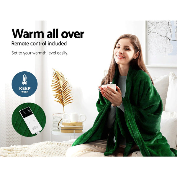Giselle Electric Throw Rug Heated Blanket Washable Fleece Timer Green