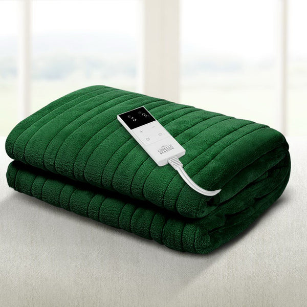 Giselle Electric Throw Rug Heated Blanket Washable Fleece Timer Green