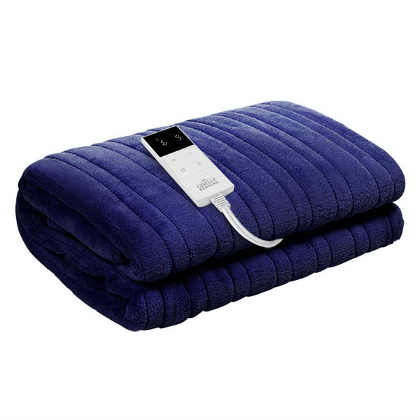Giselle Bedding Heated Electric Throw Rug Fleece Snuggle Blanket Navy Blue