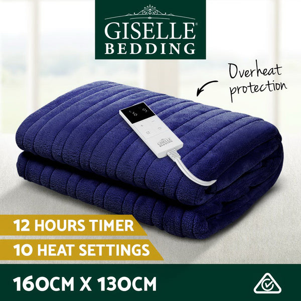 Giselle Bedding Heated Electric Throw Rug Fleece Snuggle Blanket Navy Blue