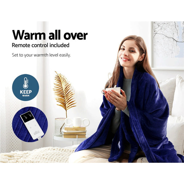 Giselle Bedding Heated Electric Throw Rug Fleece Snuggle Blanket Navy Blue