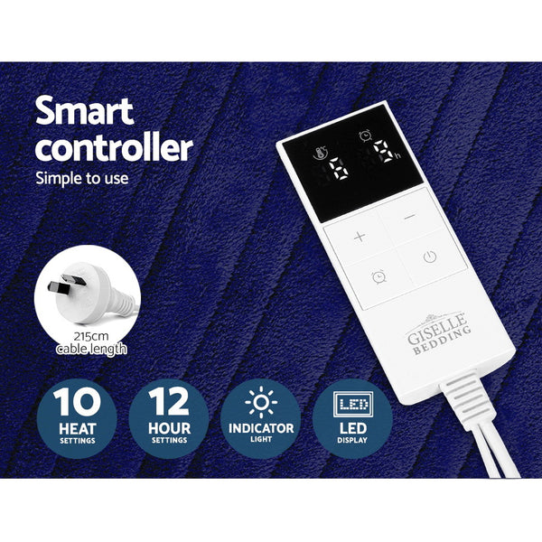 Giselle Bedding Heated Electric Throw Rug Fleece Snuggle Blanket Navy Blue