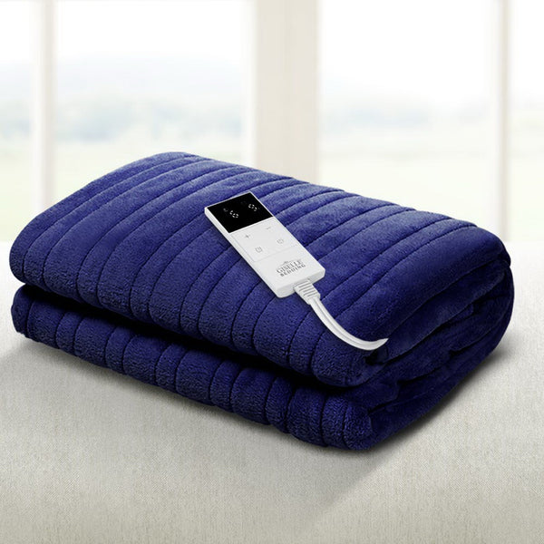 Giselle Bedding Heated Electric Throw Rug Fleece Snuggle Blanket Navy Blue