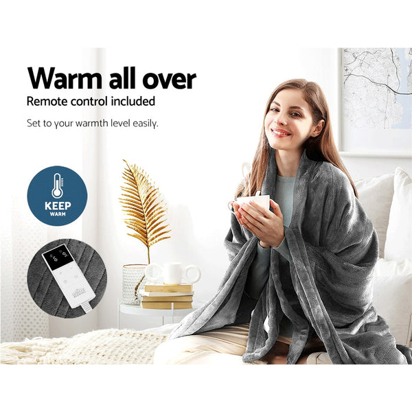Giselle Bedding Heated Electric Throw Rug Fleece Snuggle Blanket Silver