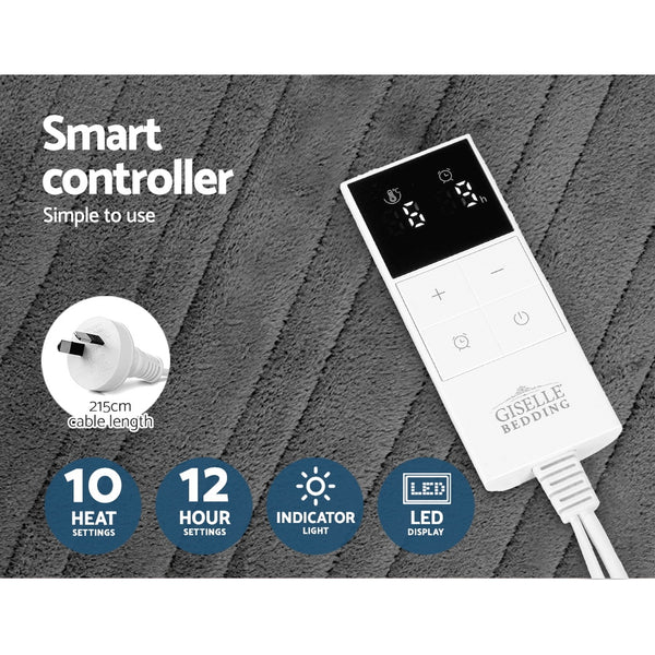 Giselle Bedding Heated Electric Throw Rug Fleece Snuggle Blanket Silver