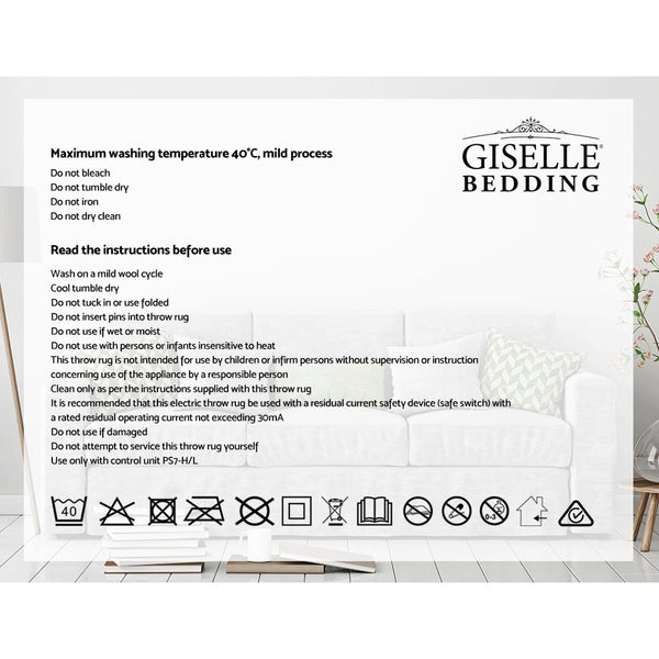 Giselle Bedding Heated Electric Throw Rug Fleece Snuggle Blanket Silver