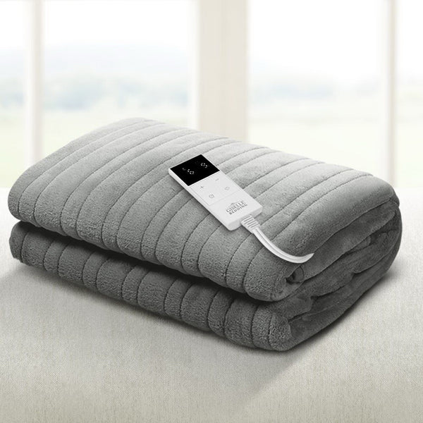 Giselle Bedding Heated Electric Throw Rug Fleece Snuggle Blanket Silver