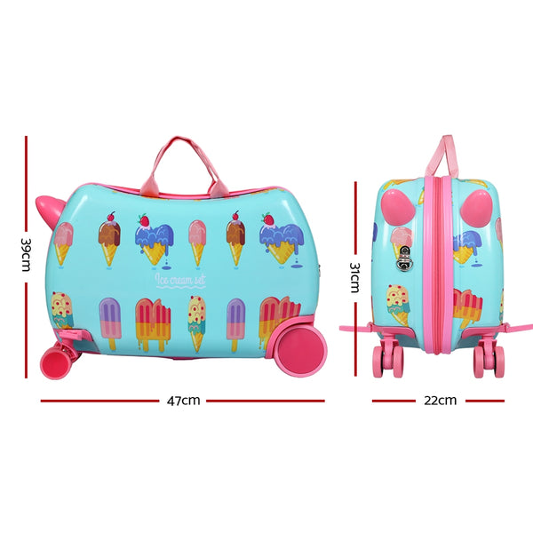 Wanderlite 17" Kids Ride On Luggage Suitcase Travel Wheels Ice Cream