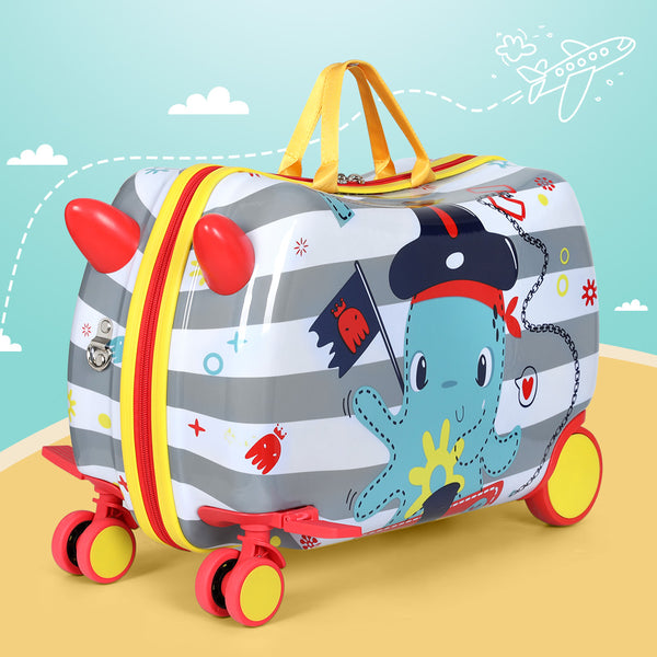 Wanderlite 17" Kids Ride On Luggage Suitcase Travel Wheels Octopus Pirate