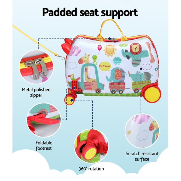 Wanderlite 17" Kids Ride On Luggage Suitcase Travel Wheels Zoo Animals