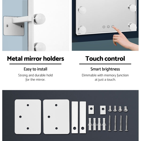 Hollywood Makeup Mirror 12 Dimmable LED Wall Mount Touch Control 30x40cm