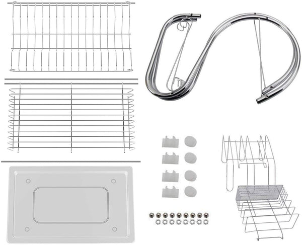 Carla Home 2-Tier Dish Rack with Draining Board Plated Chrome