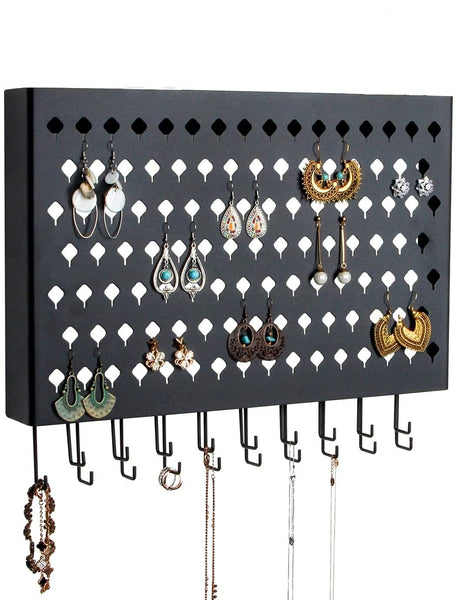 Wall Mounted Earring Jewellery Hanger Organizer Holder 109 Holes 19 Hooks Black