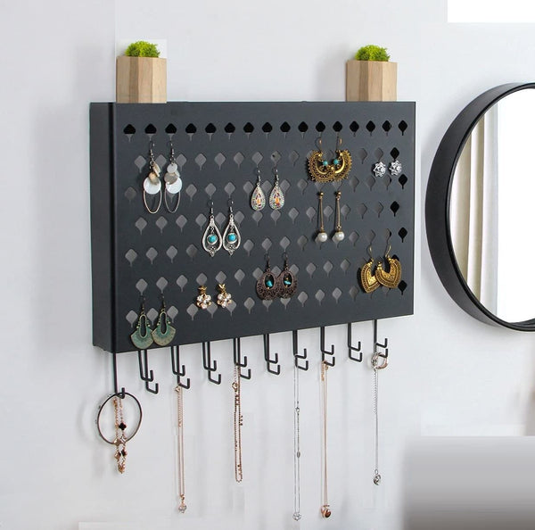Wall Mounted Earring Jewellery Hanger Organizer Holder 109 Holes 19 Hooks Black