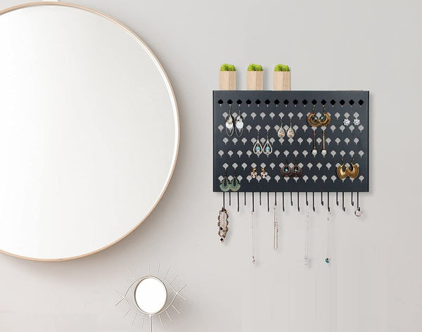 Wall Mounted Earring Jewellery Hanger Organizer Holder 109 Holes 19 Hooks Black