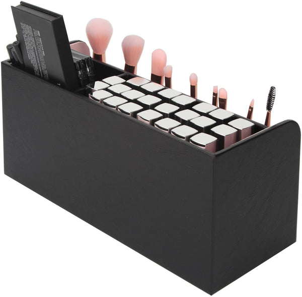 Leather Makeup Brush Cosmetic Organiser Storage Box Black