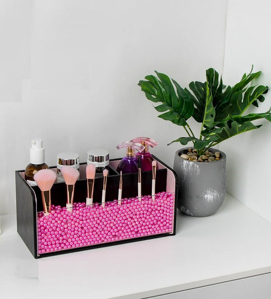 Leather Makeup Brush Cosmetic Organiser Storage Box Black